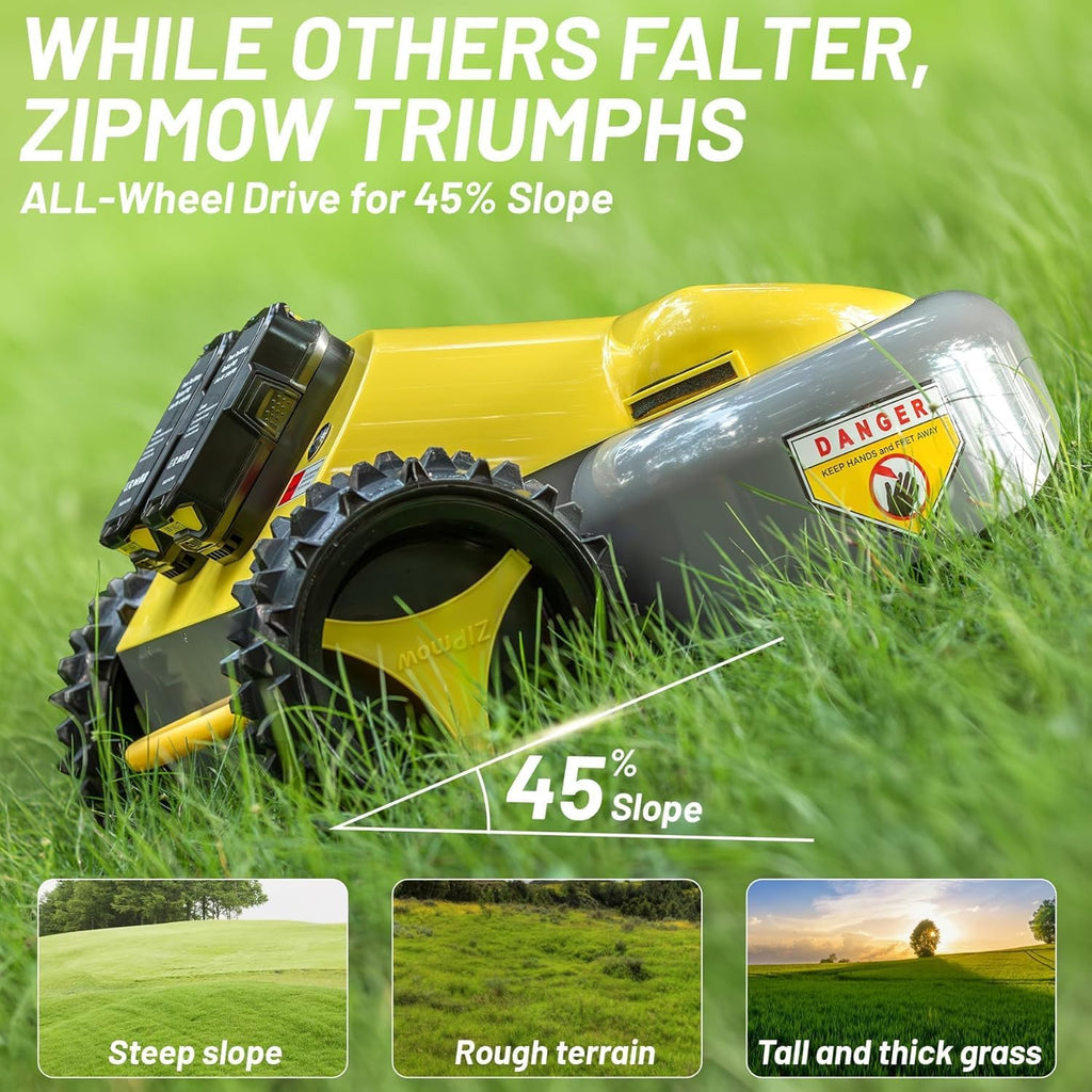 Cordless Remote Control Lawn Mower – Self-Propelled Electric Lawn Mower with Dual 3Ah Batteries, Remote Control, Adjustable 2'–3' Cutting Height & All-Wheel Traction for 45° Slopes