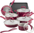 Rachael Ray Create Delicious Nonstick Cookware Pots and Pans Set, 13 Piece, Burgundy Shimmer