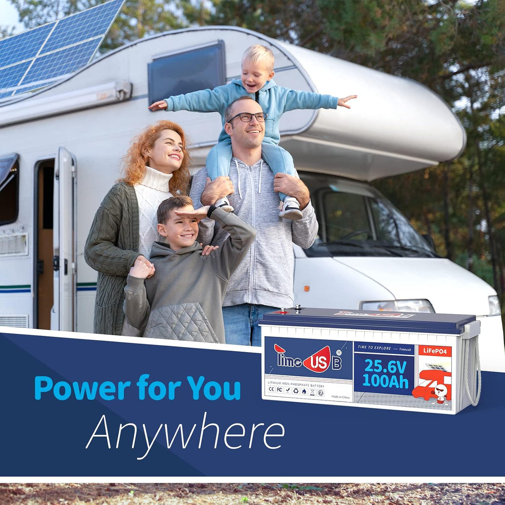 Timeusb 24V 100Ah LiFePO4 Battery, 2.56kWh Lithium Battery, Built-in 100A BMS, 10-Year Lifetime with Grade A LiFePO4 Cells, Perfect for RV, Camper, Home Energy Storage, Van, Off-Grid, etc