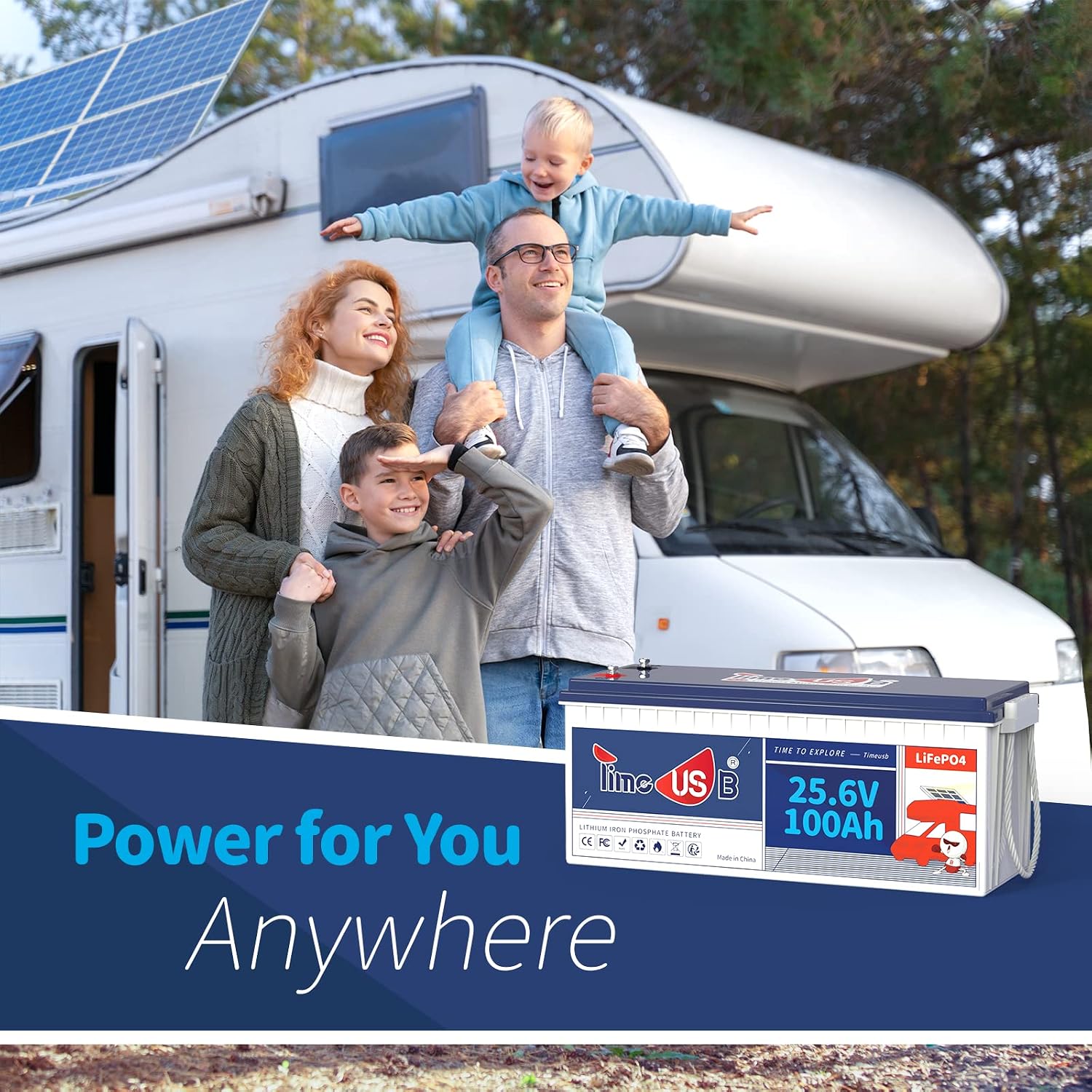 Timeusb 24V 100Ah LiFePO4 Battery, 2.56kWh Lithium Battery, Built-in 100A BMS, 10-Year Lifetime with Grade A LiFePO4 Cells, Perfect for RV, Camper, Home Energy Storage, Van, Off-Grid, etc