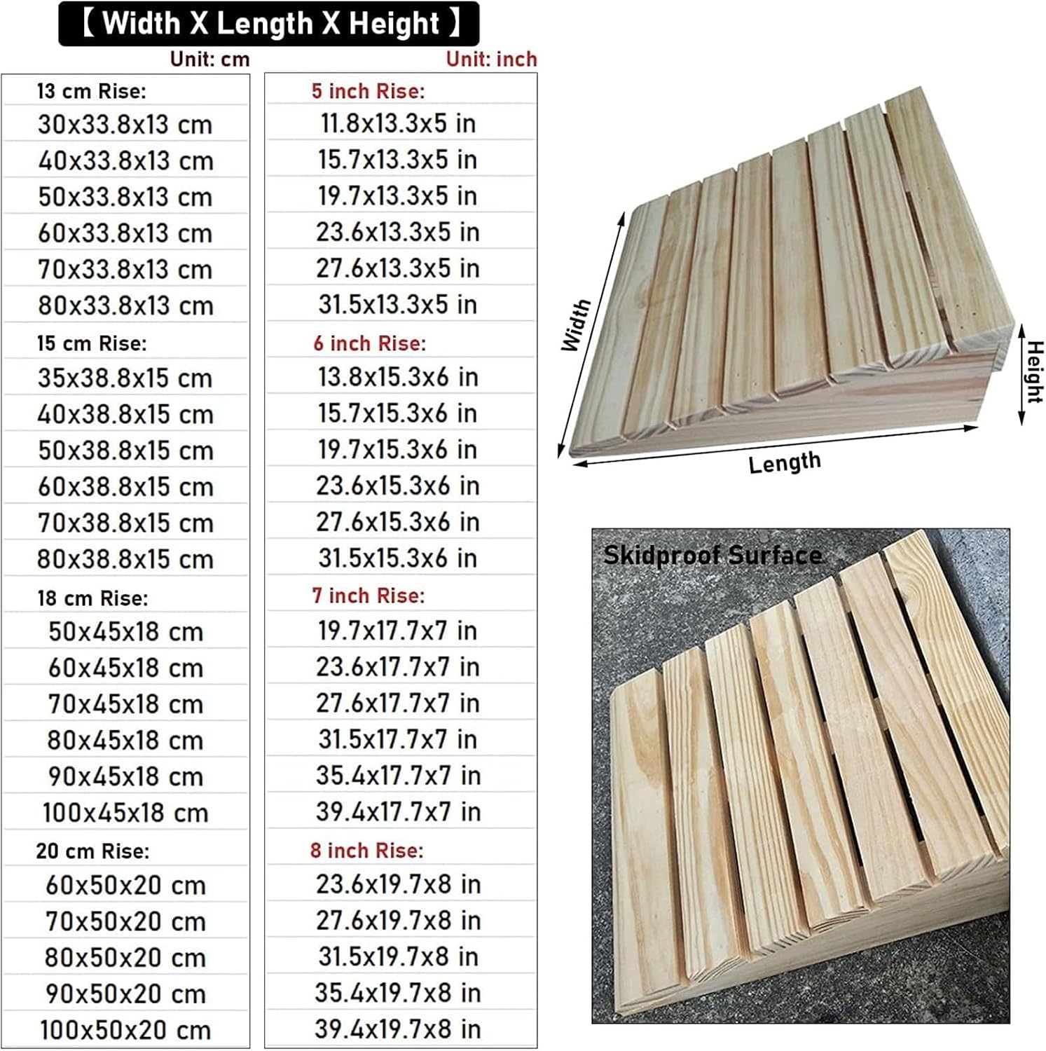 Ramps Threshold Ramp, Threshold Ramp Wooden, Front Door Step Slope, Curb Ramp for Wheelchairs, Mobility Scooters, Power Chairs(50x45x18cm/19.7x17.7x7in)