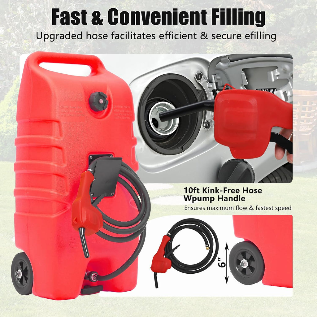 Garvee 14 Gallon Gas Caddy, 57L Portable Fuel Tank and Fuel Transfer Pump with 10-Foot Hose for Lawn Mower, Farm, Marine, and Home Use