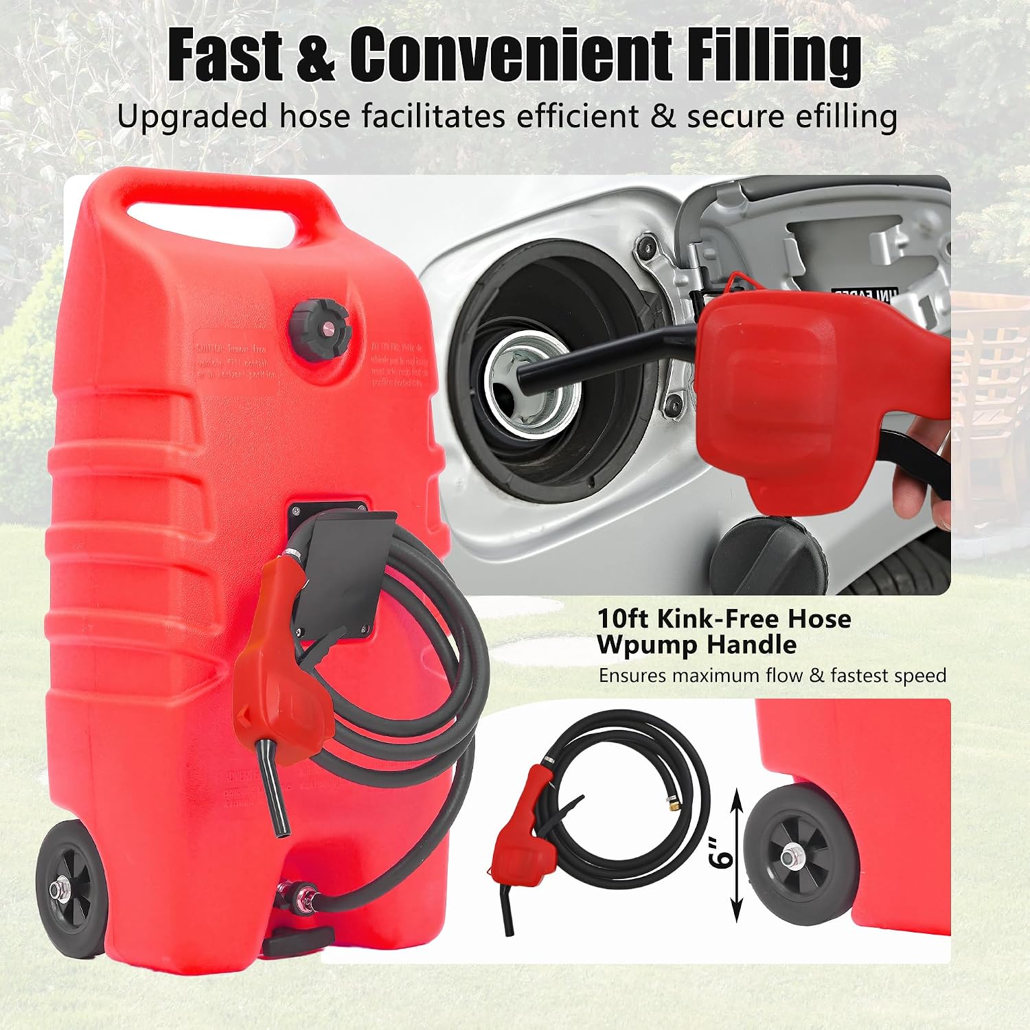 Garvee 14 Gallon Gas Caddy, 57L Portable Fuel Tank and Fuel Transfer Pump with 10-Foot Hose for Lawn Mower, Farm, Marine, and Home Use