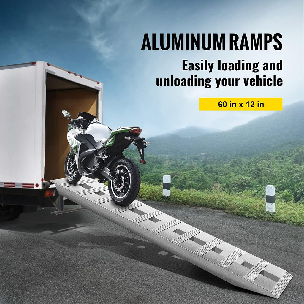 VEVOR Aluminum Ramps, 6000 lbs, Heavy-Duty Ramps with Top Hook Attaching End, Universal Loading Ramp for Motorcycle, Tractor, ATV/UTV, Trucks, Lawn Mower, 60' L x 12' W, 2Pcs