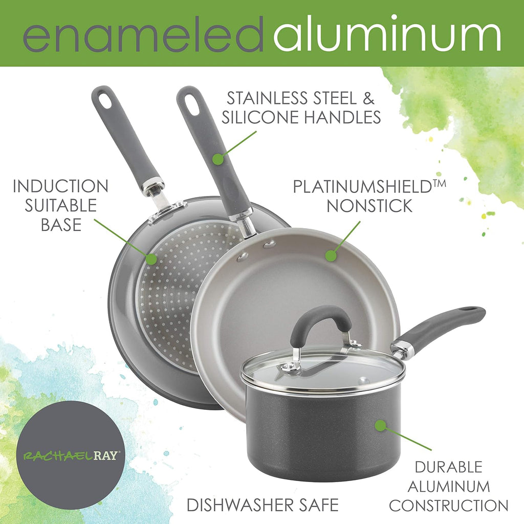 Rachael Ray Create Delicious Nonstick Cookware Pots and Pans Set, 13 Piece, Gray Shimmer