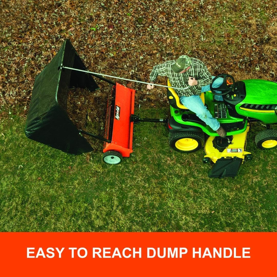 Agri-Fab 45-0492 44' Tow-Behind Lawn Sweeper, 28 cu. ft Hopper Bag Capacity; Leaf & Grass Catcher, with Adjustable Brush Height and Dump From Seat Handle
