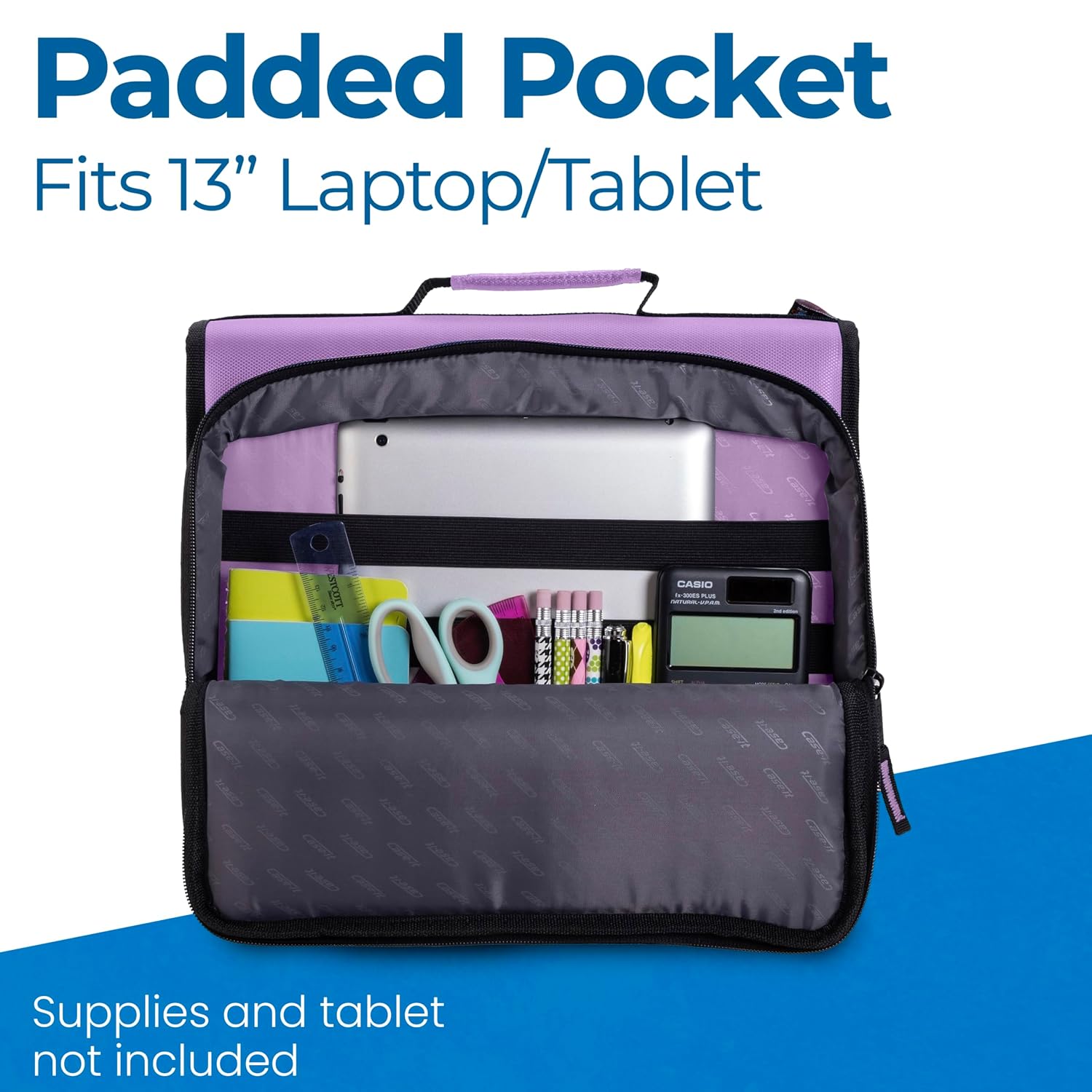 Case-it Universal Zipper Binder | 2-Inch O-Rings, 13-Inch Laptop/Tablet Padded Pocket, 400 Sheet Capacity, Multiple Storage Pockets & Shoulder Strap | School & Office Organizer | LT-007 Lavender
