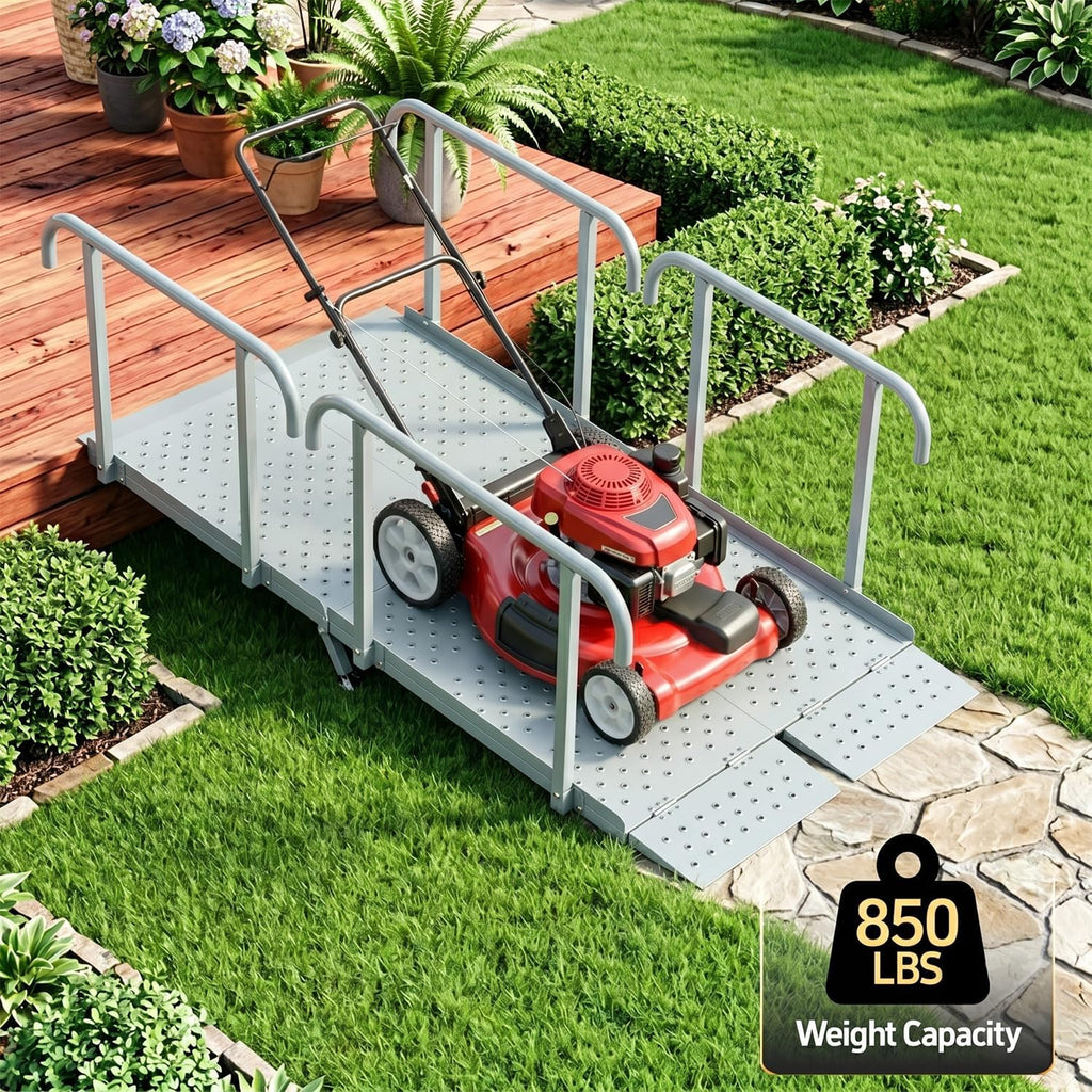 8'L x 36' W Portable Wheelchair Ramp with Handrails, Non-Slip Heavy Duty Handicap Ramp 850lbs Load Capacity, Wheelchair Ramp for Home Steps, Stairs, Doorway