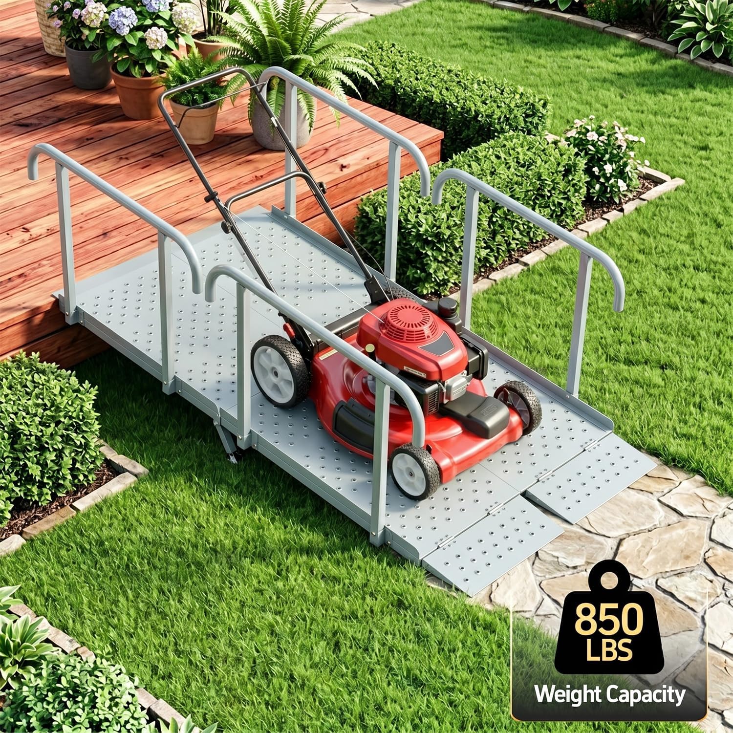 8'L x 36' W Portable Wheelchair Ramp with Handrails, Non-Slip Heavy Duty Handicap Ramp 850lbs Load Capacity, Wheelchair Ramp for Home Steps, Stairs, Doorway