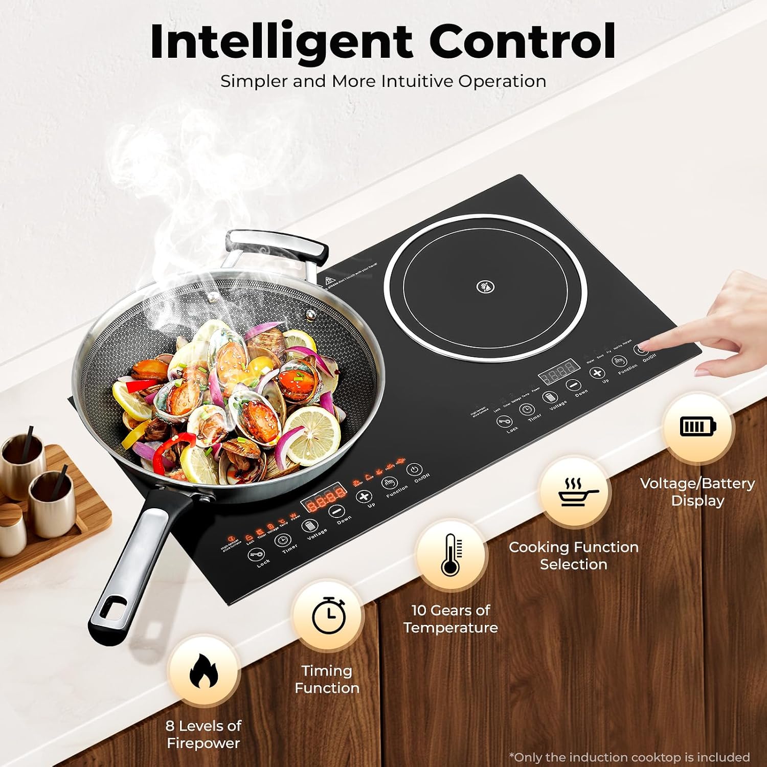 Electric Digital Display Dual Induction Cooktop Countertop 2 Burners 110V 2400W Electric Cooktop Stove 8 Power Levels w/Timer Double Burner Stove Hot Plate Cooker