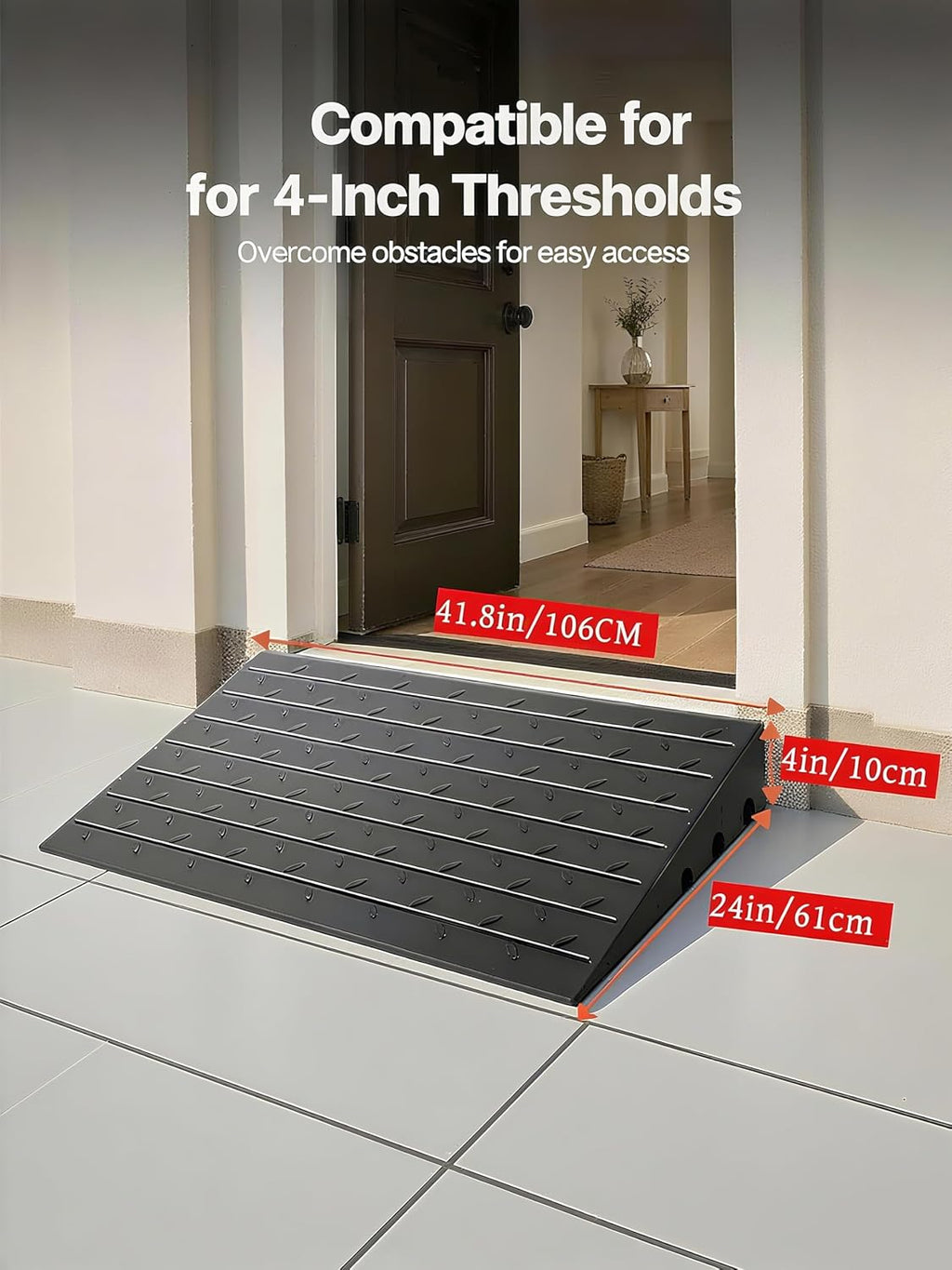 4' Rise Threshold Ramp for Doorway, 2500LBS Capacity 3 Channels Cord Cover Rubber Curb Ramp, Angled Entry Rated Handicap Ramps for Wheelchair and Scooter