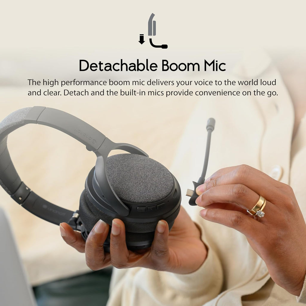 ONANOFF Fokus+ Hybrid ANC Bluetooth Headset, 50H Playtime, Wireless Charging Stand, Removable Boom Mic, Multipoint, for Home, Work & Travel (Midnight Blue)