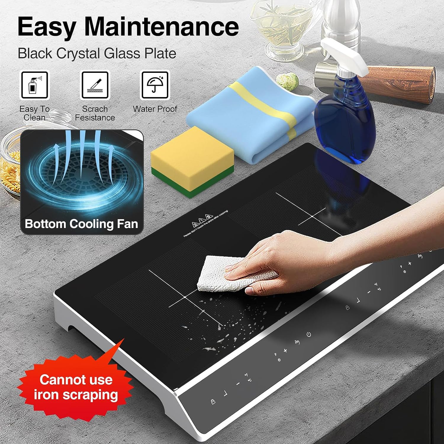 Desktop Double-Head Induction Cooker, 24'' Induction Cooktop with 2 Burners With Led Touch Screen With Child Safety Lock and Timer