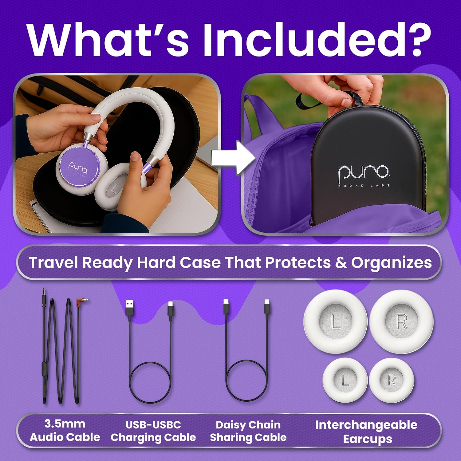Puro Sound Labs BT2200 Plus Volume Limited Headphones for Kids, Bluetooth, Studio-Grade Audio, Over-Ear & Comfy Design, 20-Hr Battery Life, Easy to Connect Wireless Headphones for Kids, Purple & Teal