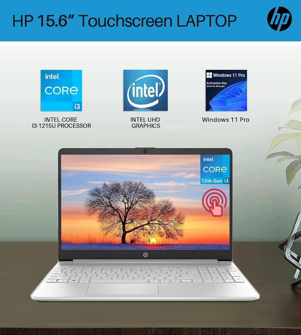 HP 2024 15.6' Touchscreen Laptop - with Microsoft Office Lifetime License, Intel i3-1215U, 32GB RAM, 1TB SSD, Long Battery Life, Micro-Edge, Bluetooth, Wi-Fi, Thin & Light, Windows 11 Pro (Renewed)