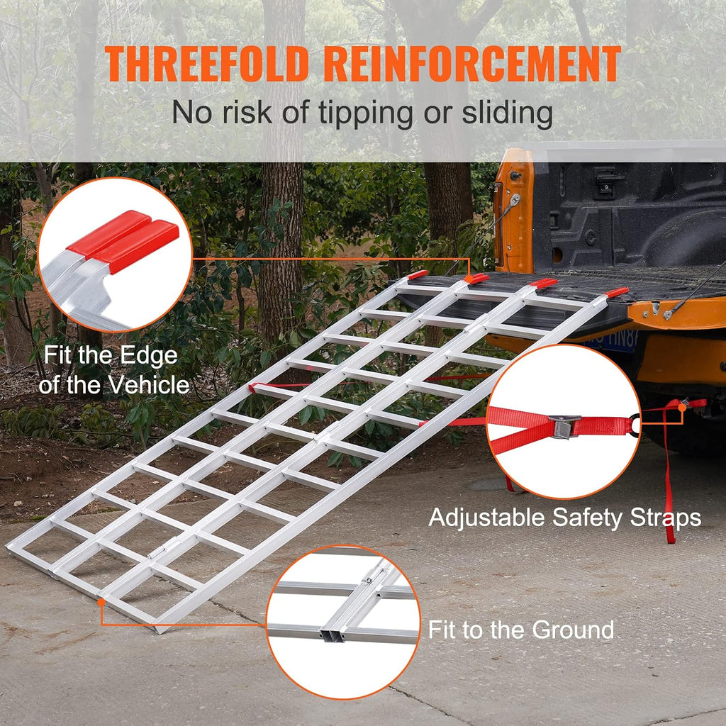 VEVOR Aluminum Ramps, 1500 lbs, Folding Loading Ramp with Load Straps, Tri-Fold Ramp for Motorcycles,UTVs, ATVs, Trucks, Lawnmowers, Snow Blowers, 77' L x 54' W, Sliver