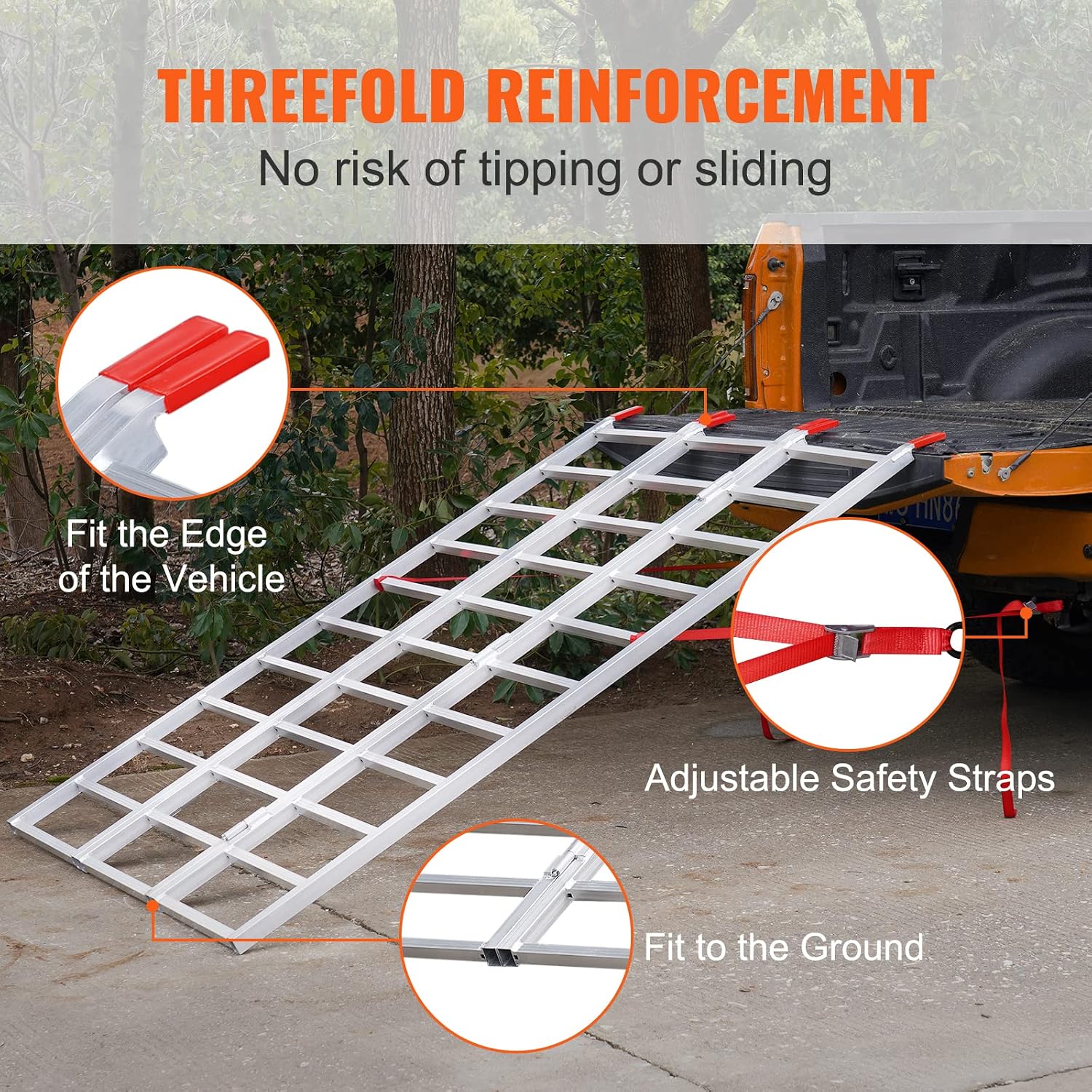 VEVOR Aluminum Ramps, 1500 lbs, Folding Loading Ramp with Load Straps, Tri-Fold Ramp for Motorcycles,UTVs, ATVs, Trucks, Lawnmowers, Snow Blowers, 77' L x 54' W, Sliver