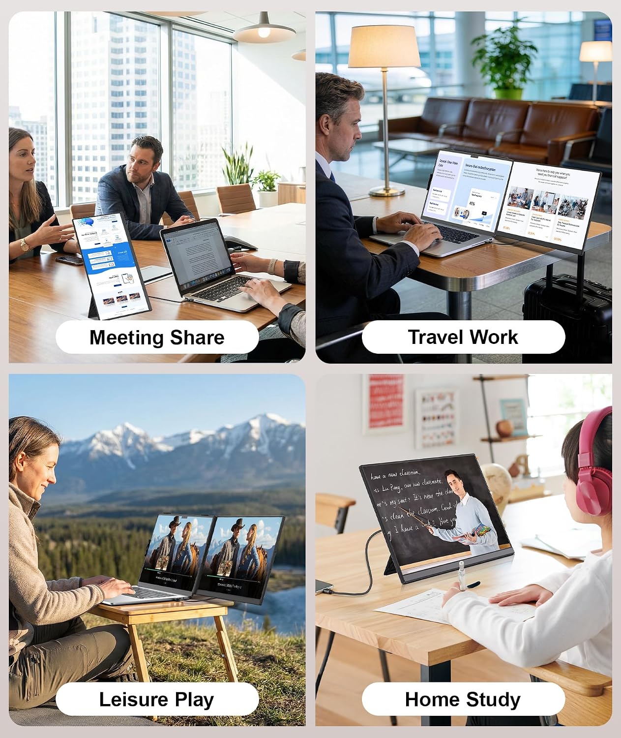 15.6' Laptop Screen Extender, Ultra-Slim FHD 1080P Portable Monitor, Detachable Dual Monitor Travel & Remote Work, Plug and Play for 13'-17.3' Laptops, for Windows/Mac/Android/Chrome