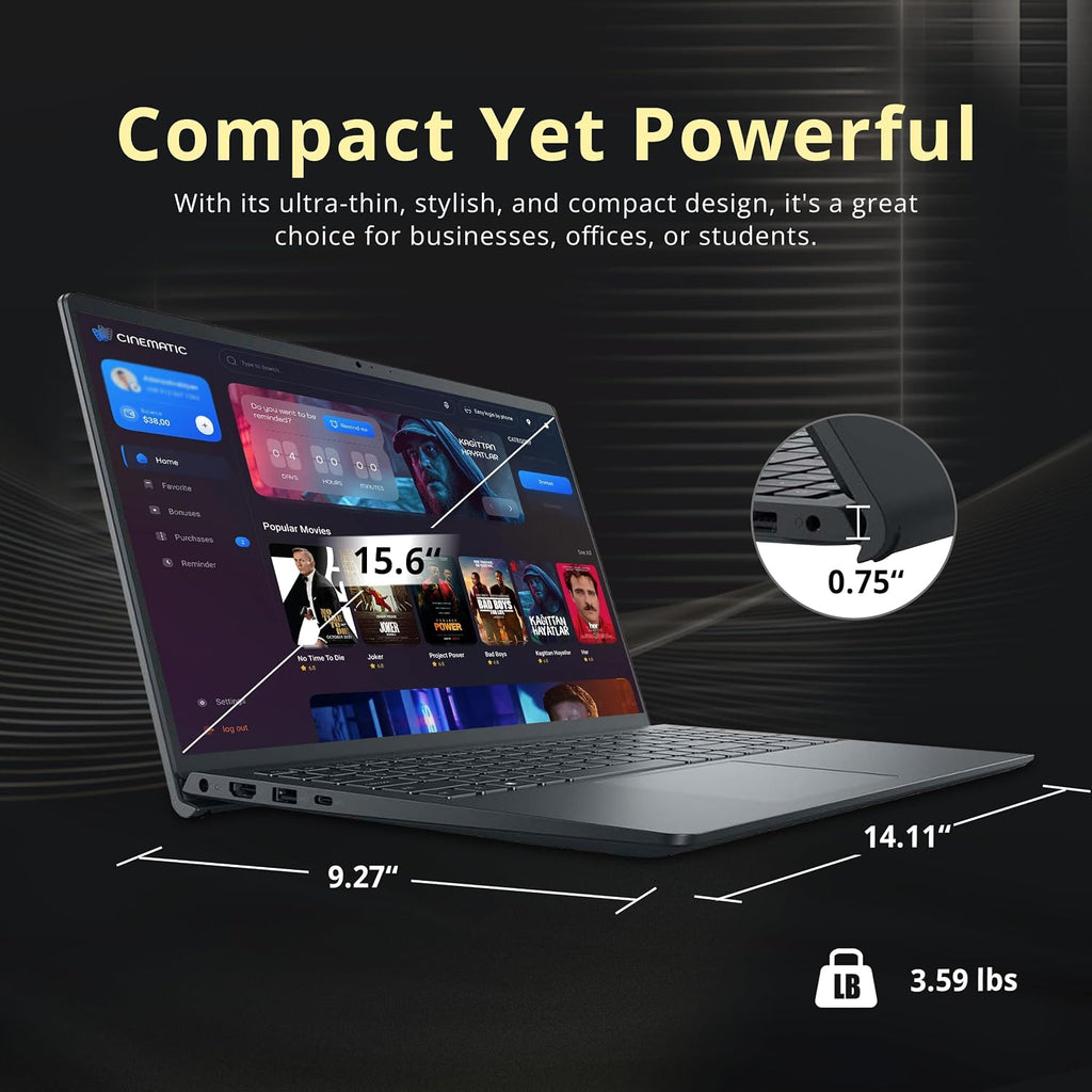 Dell Inspiron 15.6' FHD Touchscreen Laptop, AMD Ryzen 7 7730U, 16GB RAM, 1.2TB Storage(256GB SSD+1TB Docking Station Set), AMD Radeon Graphics, Number Pad, Webcam, Win 11 Pro, Black