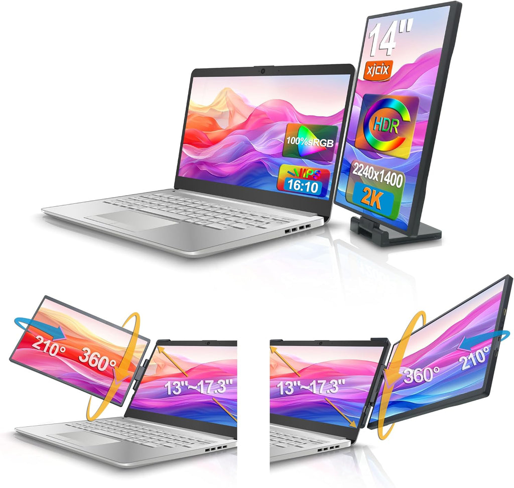 14.1-inch 2K Portable Dual Laptop Monitor Extender (with USB Docking Station) 2240x1400 QHD IPS Foldable Plug and Play Travel Home Office Second Screen Compatible with HDMI,USB-A and USB-C
