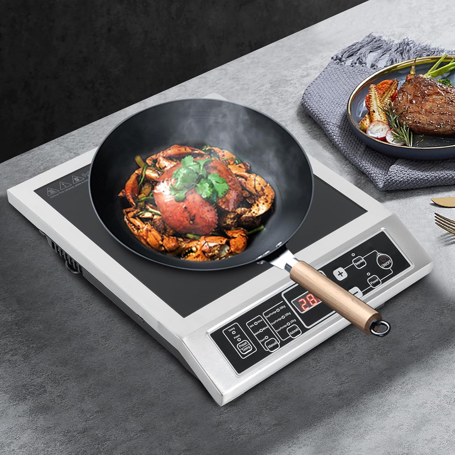 Commercial Induction Cooktop Portable Burner 3500W, Induction Cooktop - IGBT Heating Technology, 8 Temp Levels, Auto-Shut-Off, for Home Kitchens, Backyard Cooking, RVs
