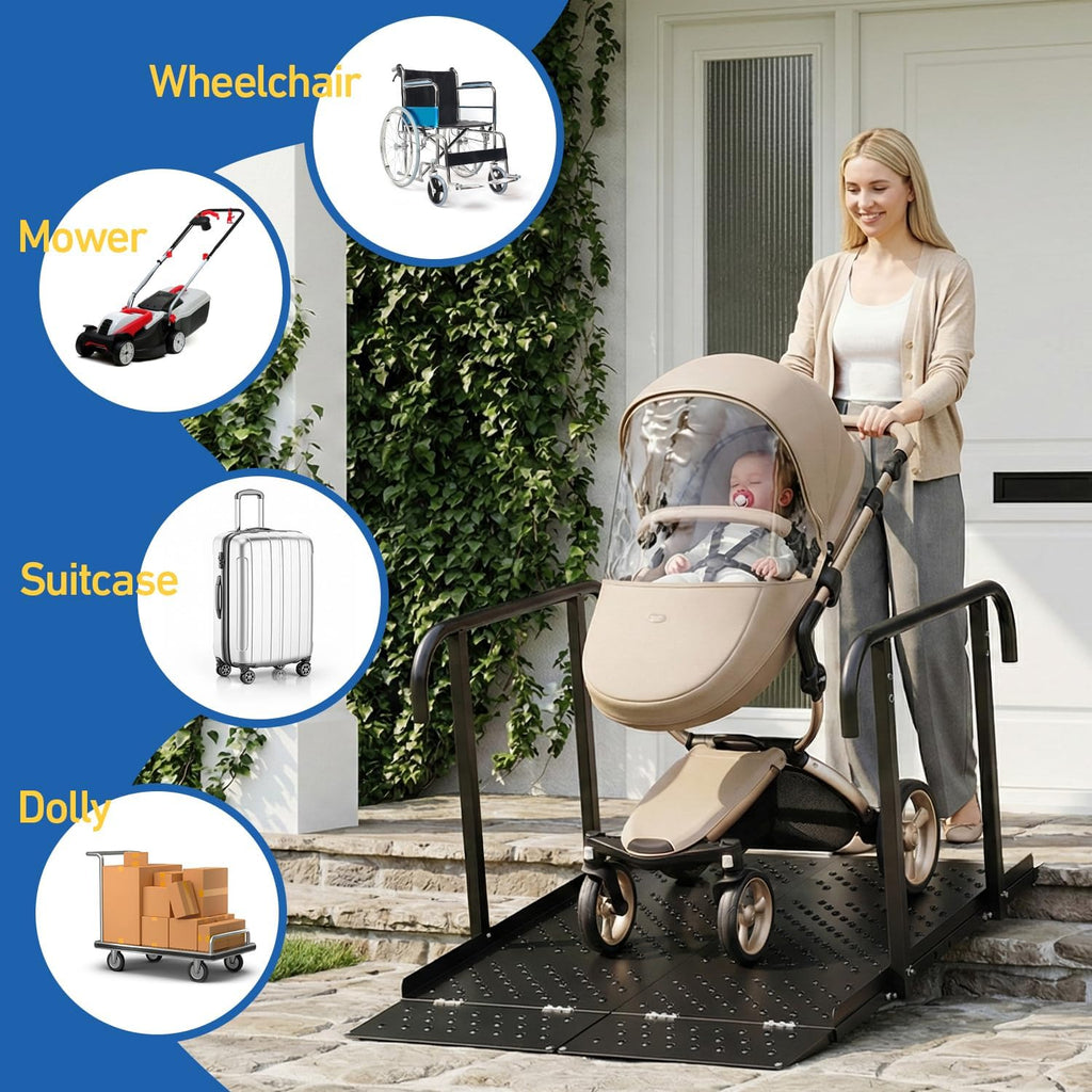 Upgraded Portable Wheelchair Ramp with Handrails and Adjustable Flap, Non-Slip Heavy Duty Handicap Ramp 770lbs Load Capacity, Wheelchair Ramp for Home Steps, Stairs, Doorway, 49.2' L x 35.8'