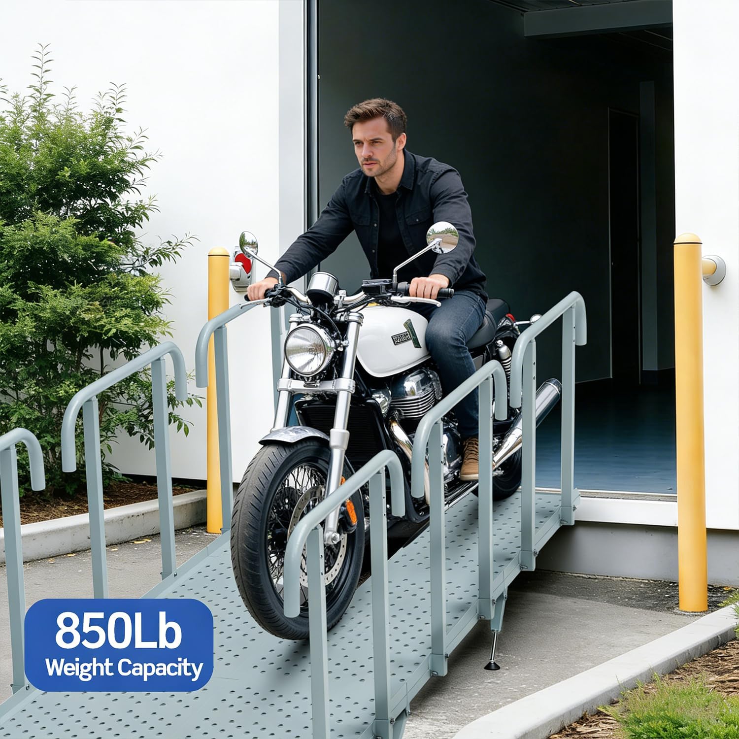 10'L x 36' W Portable Wheelchair Ramp with Handrails, Non-Slip Heavy Duty Handicap Ramp 850lbs Load Capacity, Wheelchair Ramp for Home Steps, Stairs, Doorway