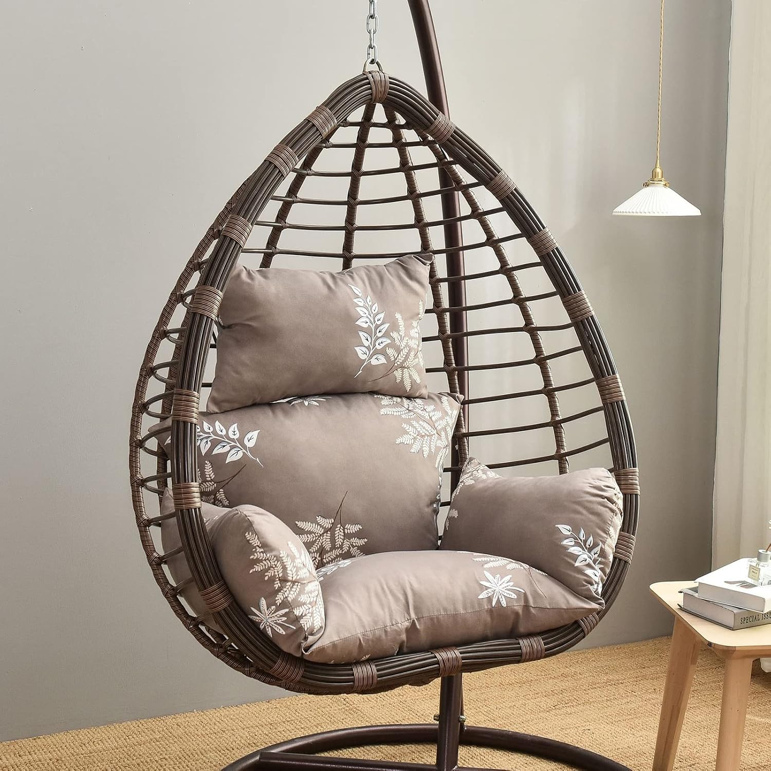 HUHJYUGE Egg Chair Cushion Only, Outdoor Hanging Swing Chair Seat Cushion Replacement, Thicken Waterproof Washable Hammock Chair Cushion with Headrest and Armrests, for Garden