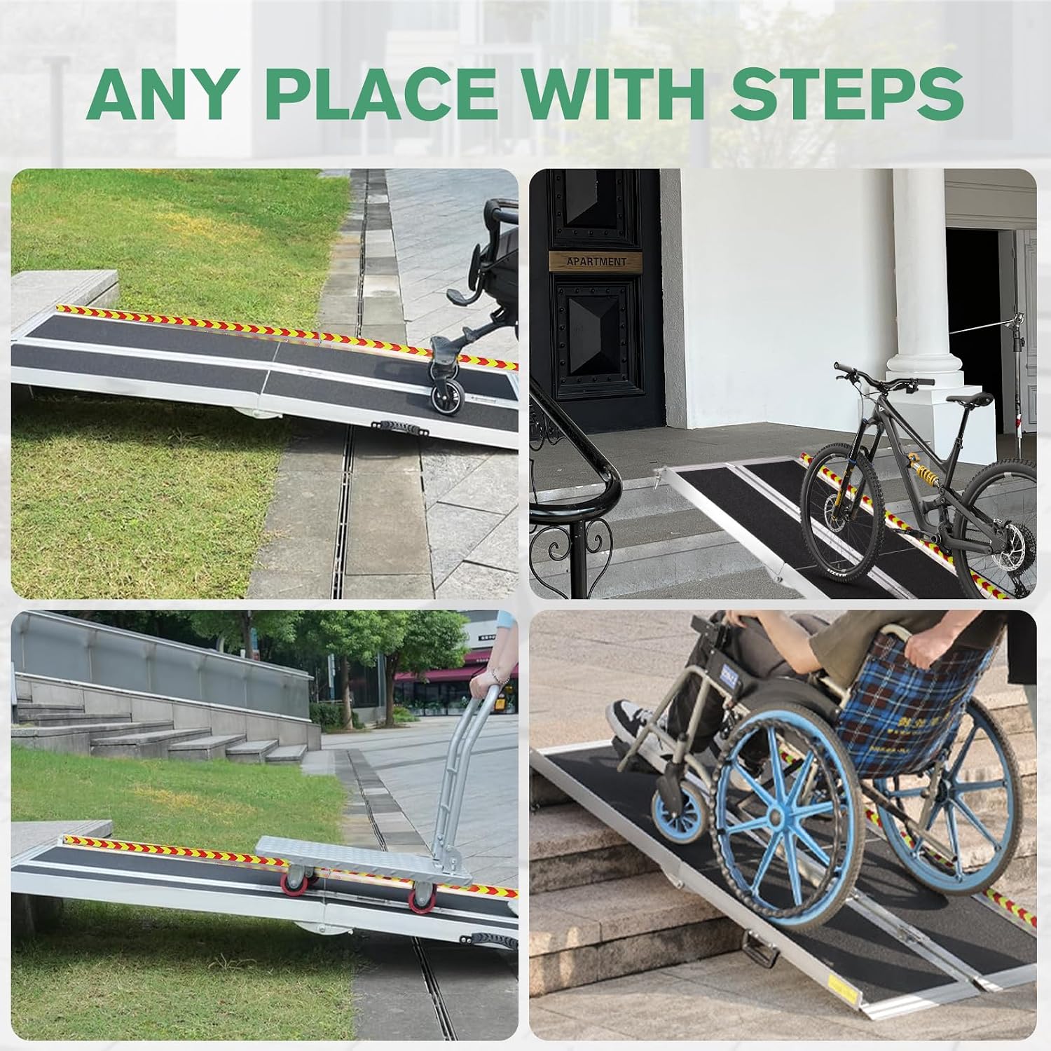 Generic 6 Feet Portable Wheelchair Ramp Aluminum Handicap Ramps with Handle Folding Threshold Wheel Chair Ramp for Home Steps Stairs Entry Doorways