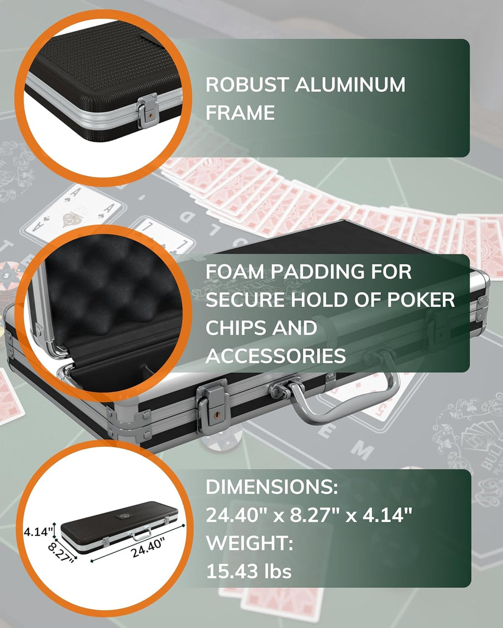 Bullets Playing Cards | Professional Poker Set Richie | 500 Ceramic Poker Chips (10 g) with Premium Carrying Case – Casino Poker Set for Texas Hold'em