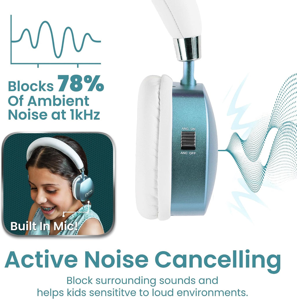 Puro Sound Labs Noise Cancelling Headphones for Kids - 85 dB Volume Limit, Built in Mic, 35-Hour Battery, Lightweight On Ear Design & Comfy Fit, Bluetooth Headphones for Kids – PuroQuiet Plus, Teal