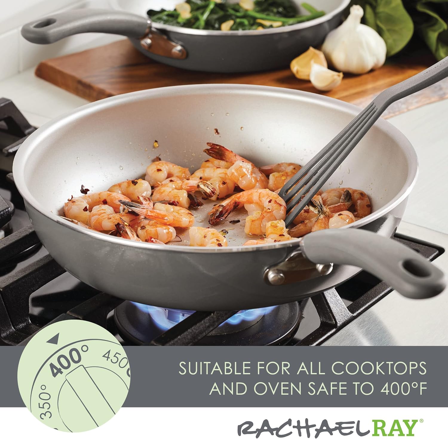Rachael Ray Create Delicious Nonstick Cookware Induction Pots and Pans Set, 13 Piece - Gray Shimmer