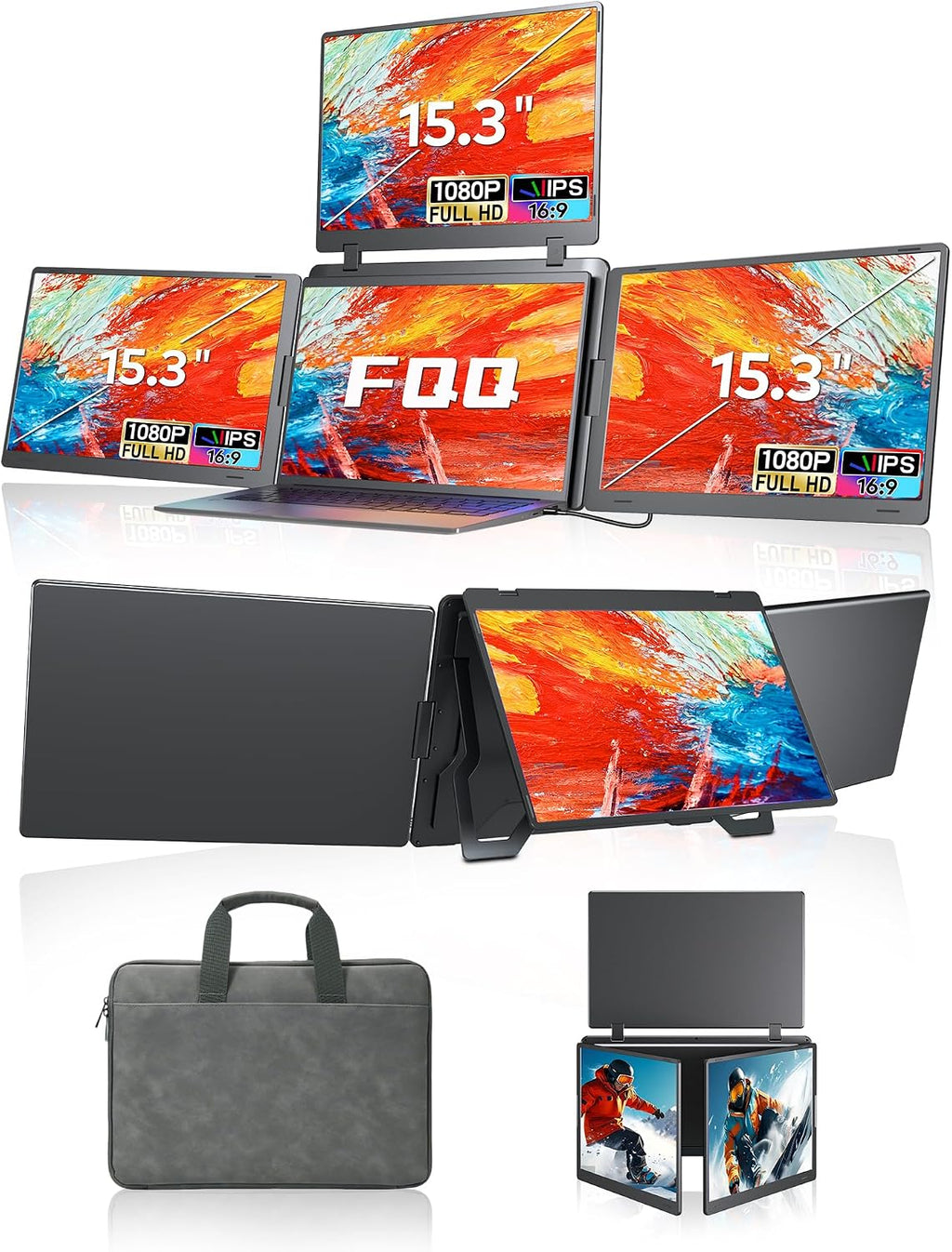 15.3' Laptop Screen Extender, FHD 1200P IPS Portable Monitor for Laptop, Triple Screen Quad Monitor for 13-17.3' Laptops, Compatible with Win and Mac OS(M1/M2/M3/M4/M5)-S980 Pro