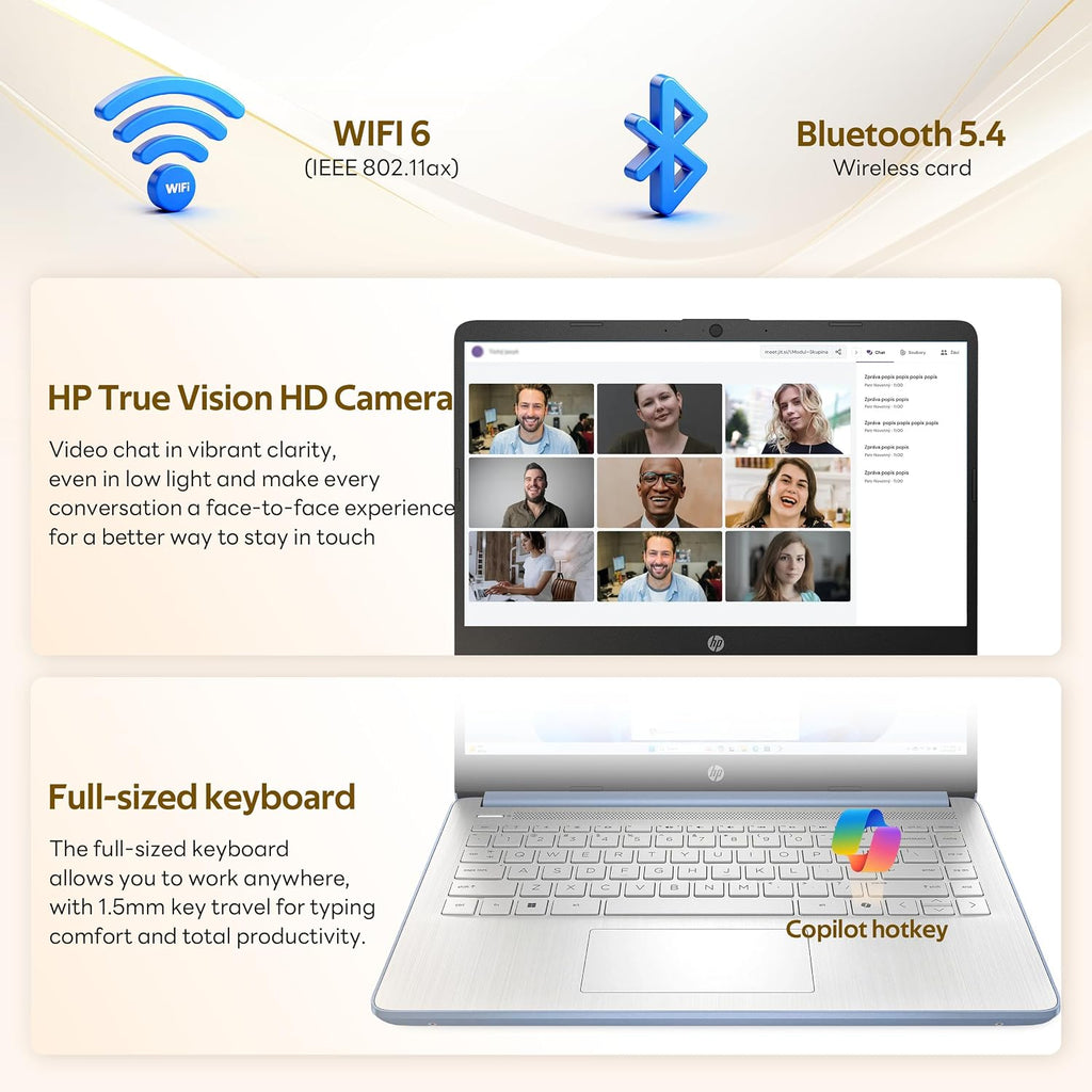 HP Stream 14' Laptop with AI Copilot, Flagship for Students & Business, 13th Gen Intel 4-Core, 4GB RAM, 256GB Storage (128GB UFS + 128GB Docking Station), Office 365 1-Year, Win 11 S, Sky Blue