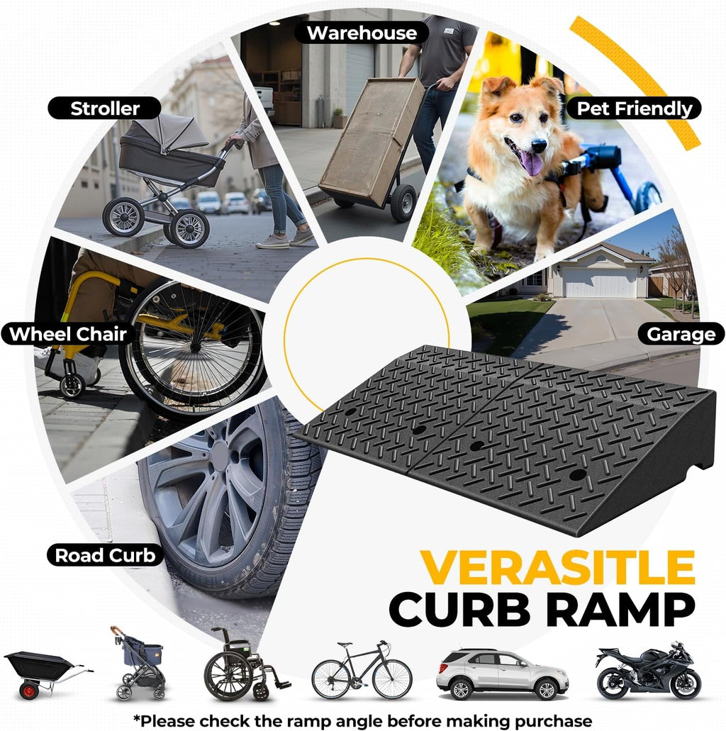 Auto Dynasty Rubber Curb Ramps, 7' Lift Height Curbside Driveway Ramp, 4410 LBS/2T Capacity Sidewalk Curb Ramp for Cars Trucks Bikes Motorcycles Wheelchairs, 2 Pack