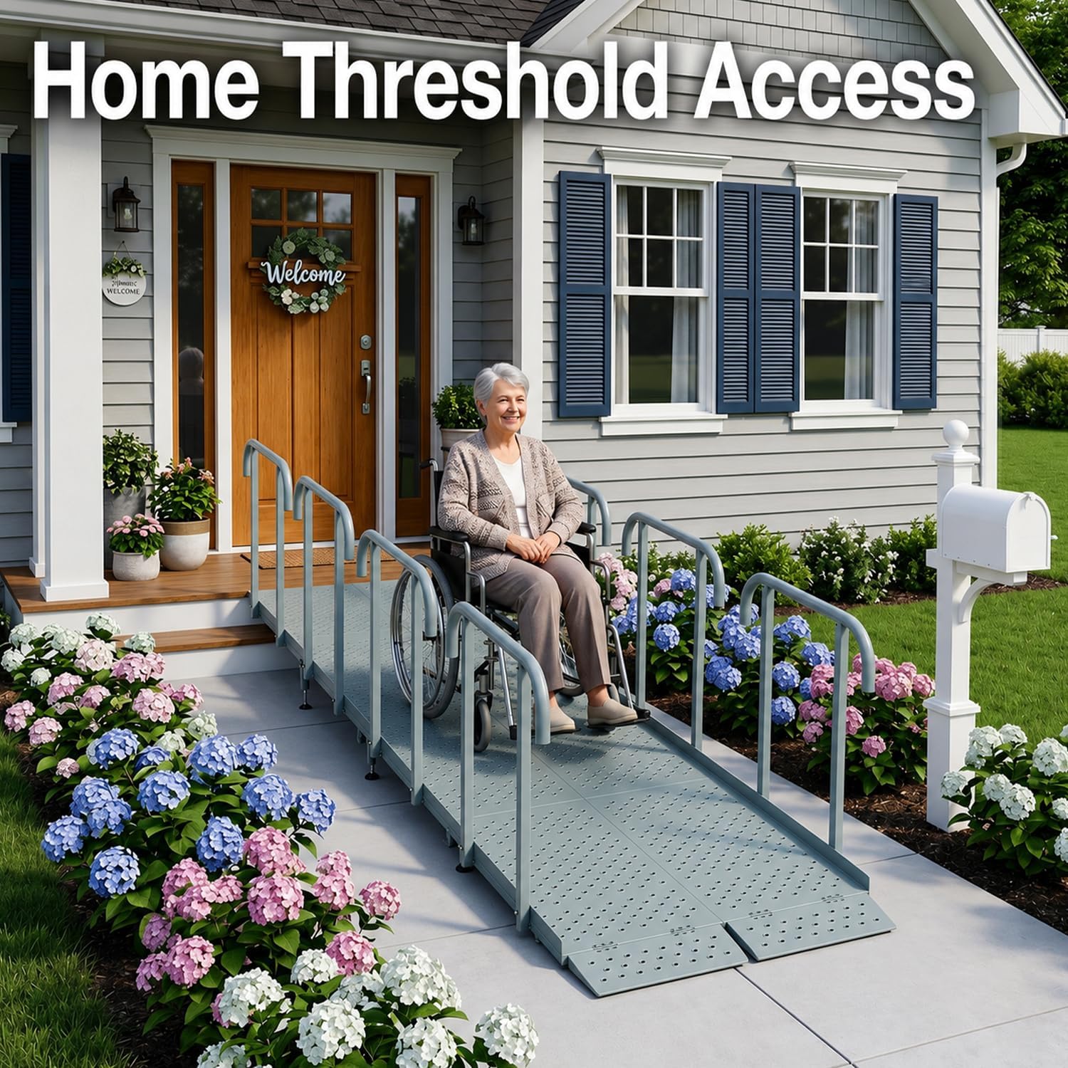 12'L x 36' W Portable Wheelchair Ramp with Handrails, Non-Slip Heavy Duty Handicap Ramp 850lbs Load Capacity, Wheelchair Ramp for Home Steps, Stairs, Doorway