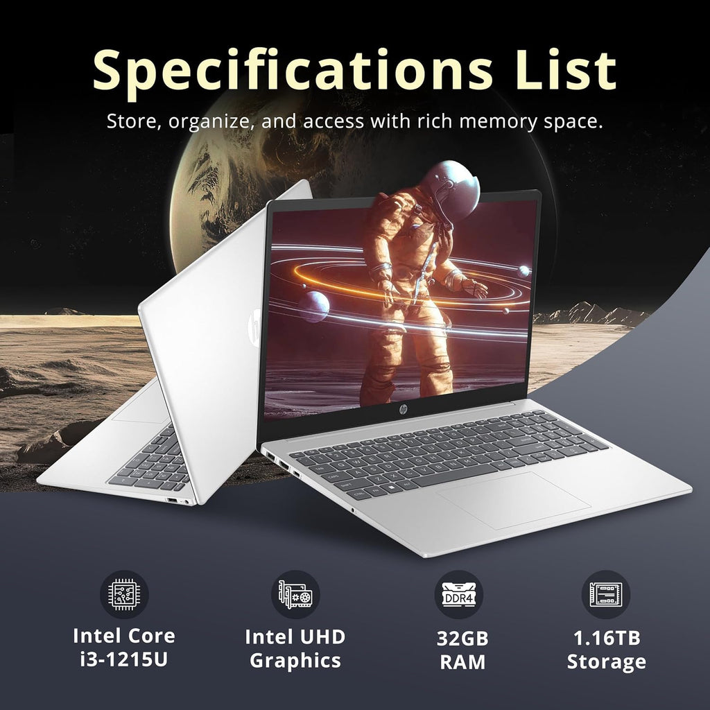 HP Pavilion 15.6' HD Touchscreen Laptop, Intel i3-1215U, 32GB RAM, 1.16TB Storage(1TB SSD+160GB Docking Station Set), Intel UHD Graphics, Num Pad, HD Camera, Fast Charge, Wi-Fi 6E, Win 11, Silver