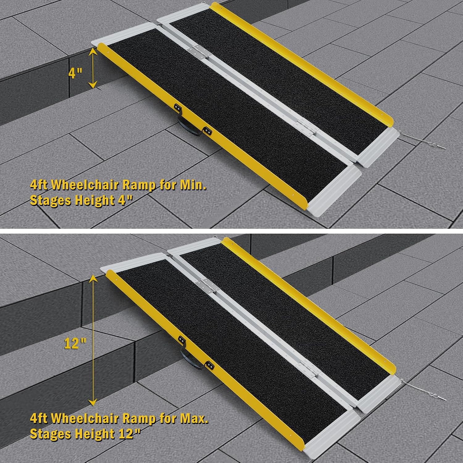 Portable Wheelchair Ramp 4FT, Foldable Handicap Ramp for Wheelchairs, 48.6' L x 31.5' W, Aluminum Ramp with Non-Slip Surface, Wheelchair Ramps for Home, Steps, Stairs, Doorways, Curbs, 800LBS Capacity