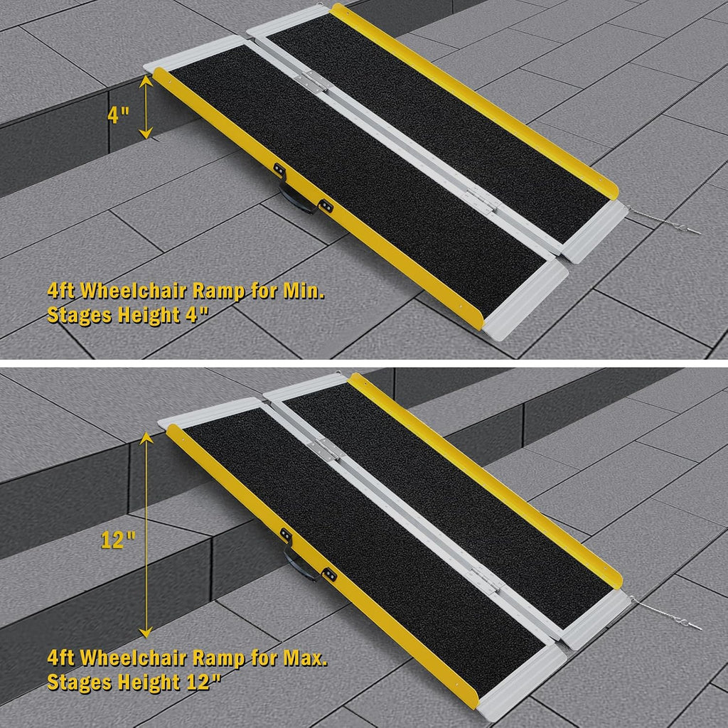 Portable Wheelchair Ramp 4FT, Foldable Ramps for Wheelchairs, Aluminum Handicap Ramp with Non-Slip Surface, Wheelchair Ramps for Home Steps, Stairs, Doorways, Curbs, 800LBS Capacity, FSA HSA Eligible