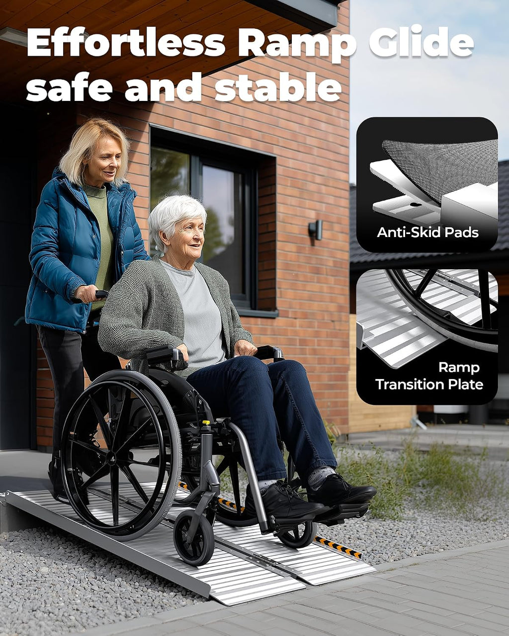 FACHNUO Portable Wheelchair Ramp 4FT, Non-Skid Aluminum Folding Threshold Ramp, Handicap Ramps for Wheelchairs for Home Steps/Doorways/Stairs/Curbs/, Scooter Ramp for Car, 800lbs Weight Capacity