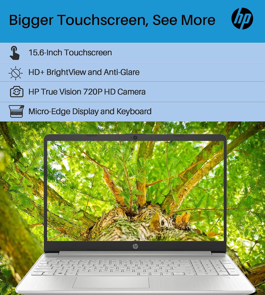 HP 2024 15.6' Touchscreen Laptop - with Microsoft Office Lifetime License, Intel i3-1215U, 32GB RAM, 1TB SSD, Long Battery Life, Micro-Edge, Bluetooth, Wi-Fi, Thin & Light, Windows 11 Pro (Renewed)