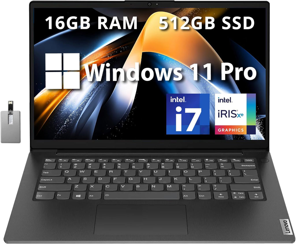 Lenovo V14 G3 14″ FHD Business Laptop, Intel i7-1255U, 16GB DDR4 RAM, 512GB PCIe SSD, Intel Iris Xe Graphics, HD Webcam, Wi-Fi 6, Bluetooth, Win 11 Pro, Black, 32GB Hotface USB Card (Renewed)