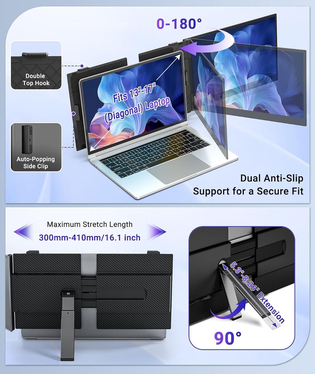 Laptop Screen Extender, 14' FHD 1080P Portable Monitor for Laptop, 1.3lbs Ultra-Light Dual Monitor, USB-C Plug & Play Travel Monitor Extender for 13'-17' Windows/Mac/Android/Chrome