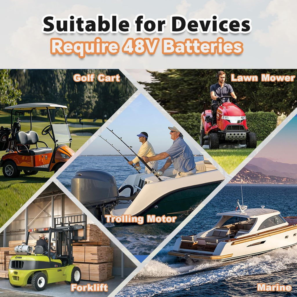 48V 125Ah Lithium Golf Cart Battery with 18A Charger, Built-in Smart 200A BMS, with Touch Monitor, Max 6.4kW Power Output, 8000+ Cycles, Perfect for Golf Carts, Lawn Mower, Solar, RV and Off Grid