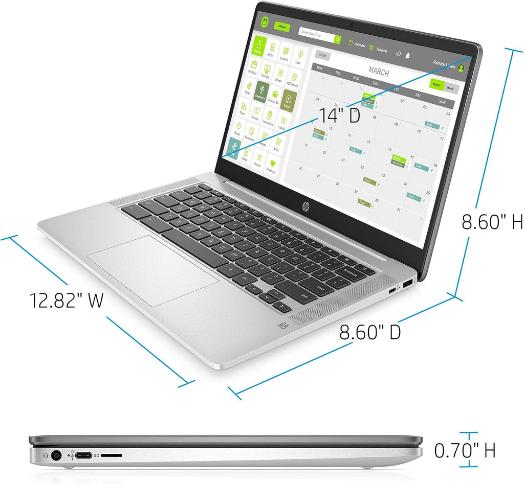 HP Chromebook 14-inch HD Laptop, Intel Celeron N4000, 4 GB RAM, 32 GB eMMC, Chrome (14a-na0010nr, Mineral Silver) (Renewed)