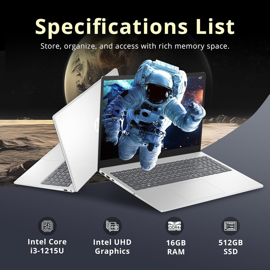 HP 15.6' HD Touchscreen Business Laptop, Intel i3-1215U, 16GB DDR4 RAM, 512GB PCIe SSD, Intel UHD Graphics, Numeric Keypad, 720p HD Camera, Windows 11 Pro, Silver, 32GB Hotface USB Card