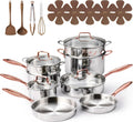 CAROTE 21pcs Tri-Ply Stainless Steel Cookware Set, Pots and Pans Set, Non Toxic Induction Kitchen Cooking Sets, Cookware Collection, Mirror Polish, Gold, Mothers Day Gifts