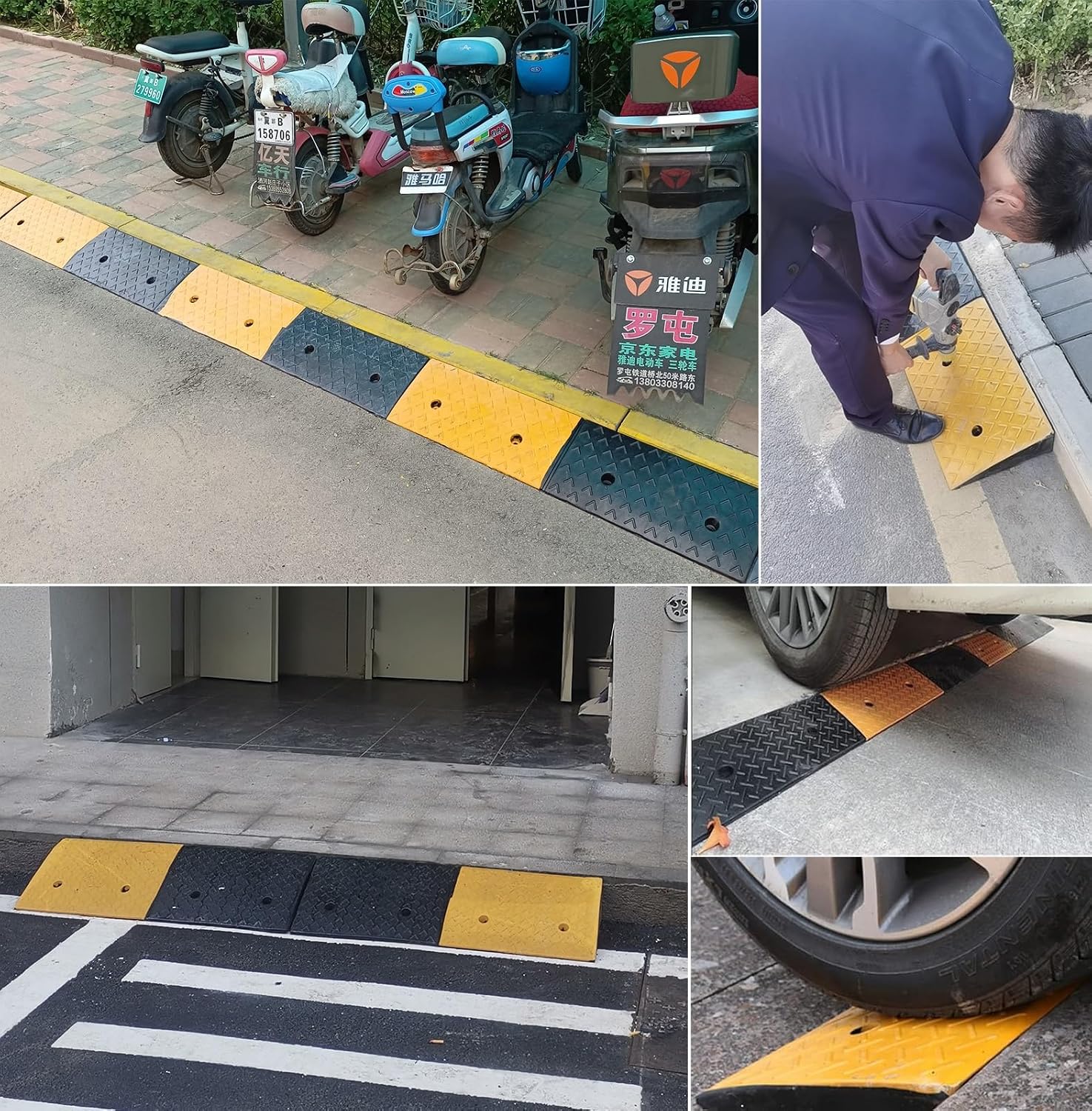 2'/ 2.3'/ 3'/ 3.5'/ 4'/ 5' Rise Rubber Curb Ramp for Driveway, Heavy Duty Car Wheelchairs Slope Kerb Ramps with Screws, Non-Skid Threshold Ramp (Size : 4 inch Rise)