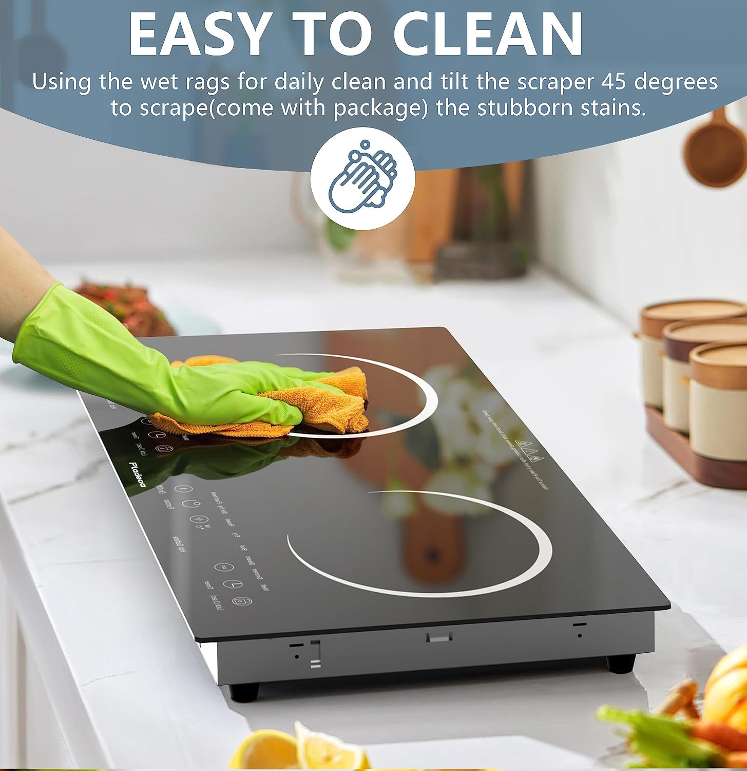 2 Burners Electric Cooktop, 24 Inch Stove top Touch Control, 110v~120v Built-in Elecric Stove Top with Outlet Plug, Child Safety Lock, Timer