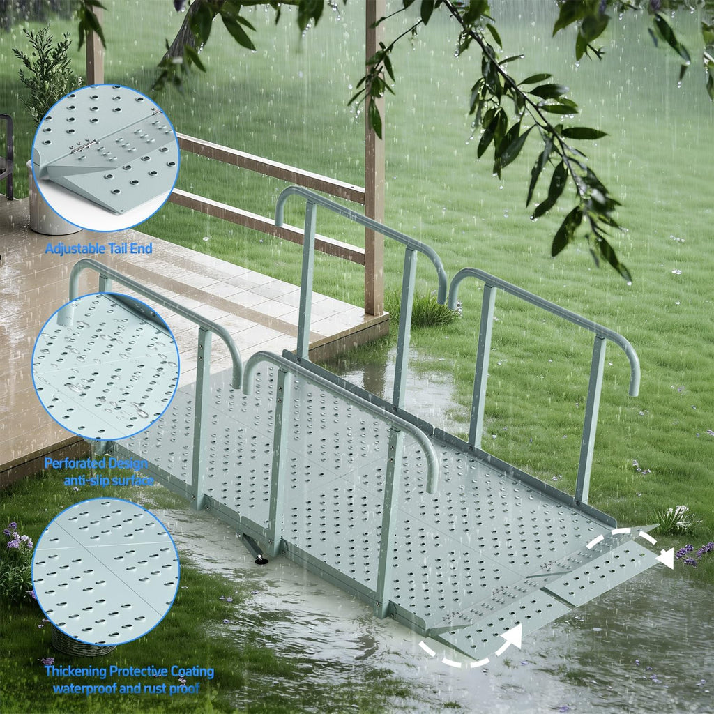 6'L x 36' W Portable Wheelchair Ramp with Handrails, Non-Slip Heavy Duty Handicap Ramp 850lbs Load Capacity, Wheelchair Ramp for Home Steps, Stairs, Doorway